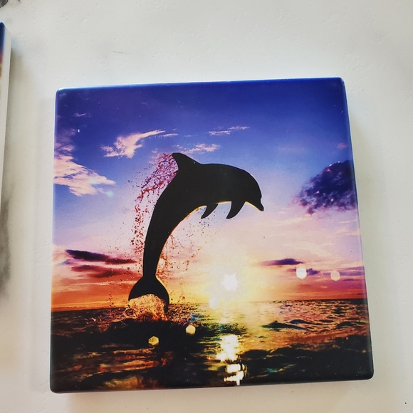 Jumping Dolphins 2 Pack Sandstone Coasters - Picture 2 of 8